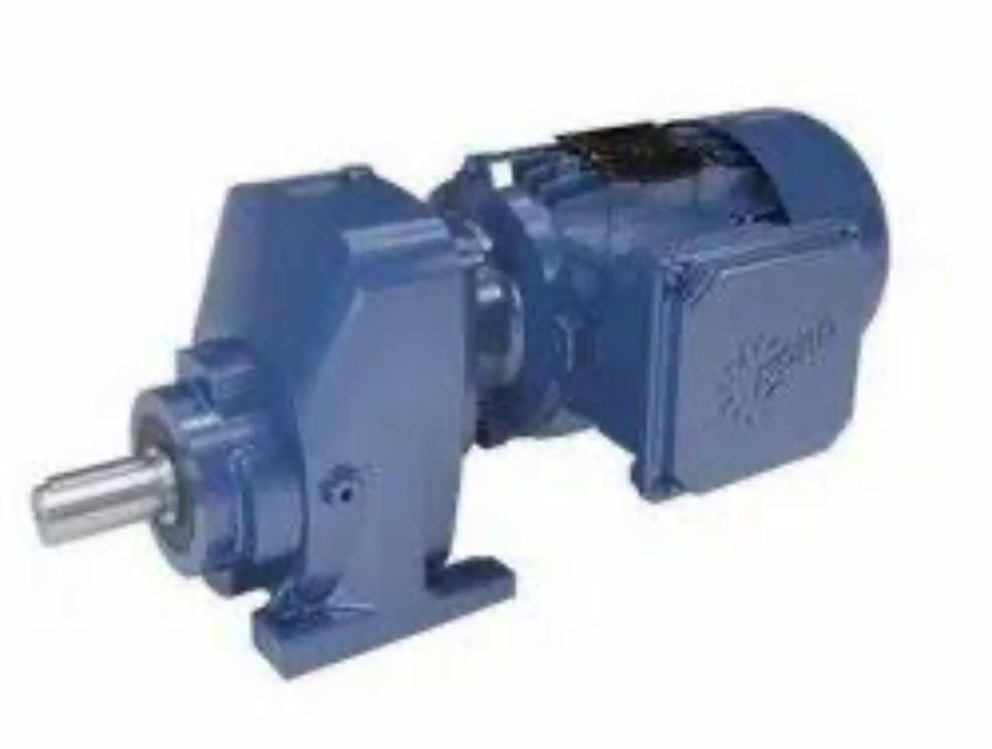 Helical geared motor painted blue